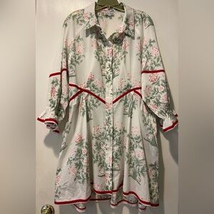 Juliet Dunn Cream Dress with Green and Pink Floral Print